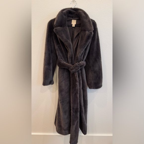 H&M Charcoal Long Teddy Coat - Picture 3 of 4